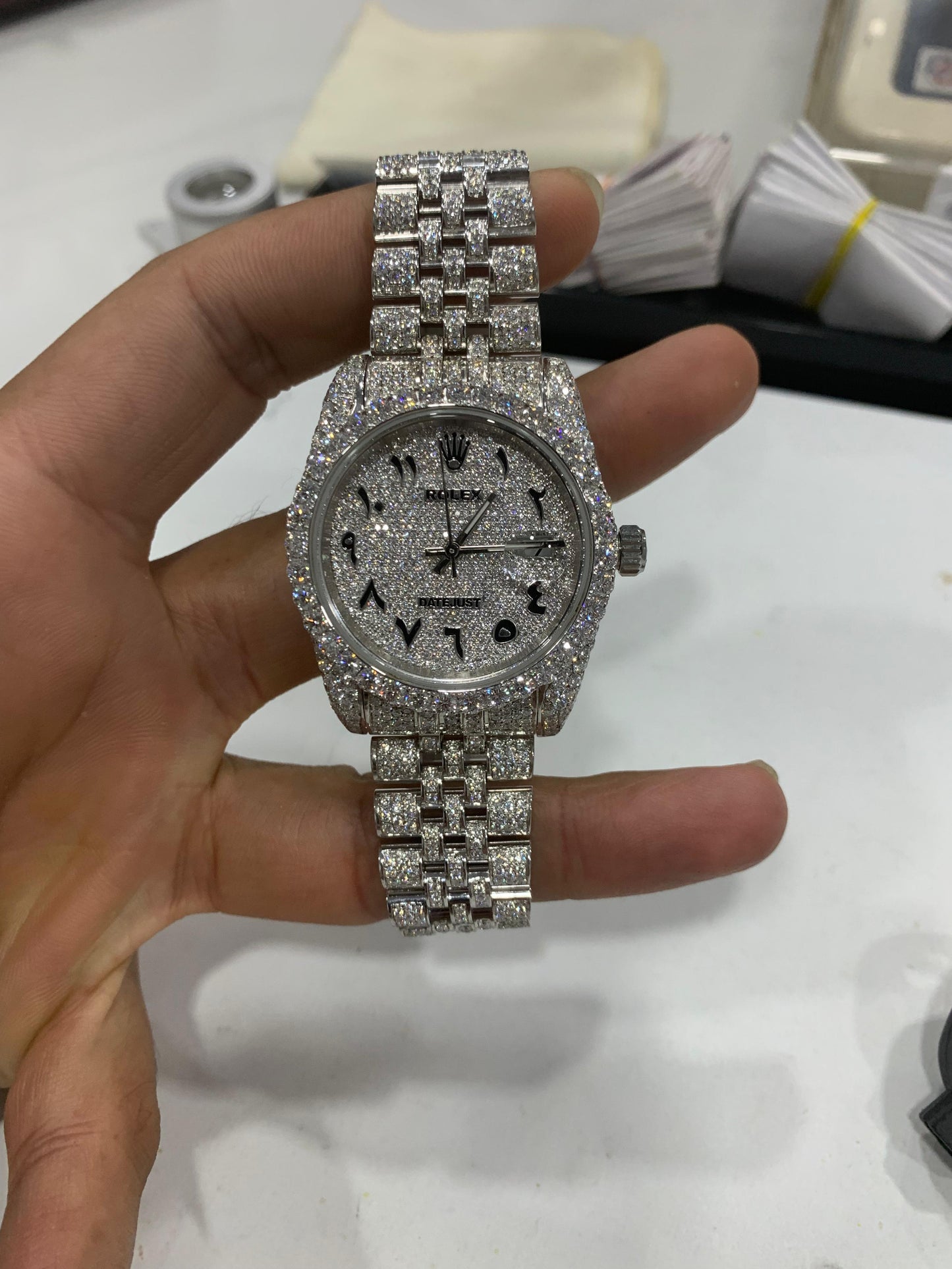 VVS1 Moissanite Arabic Numbers Rolex Iced Out Watch