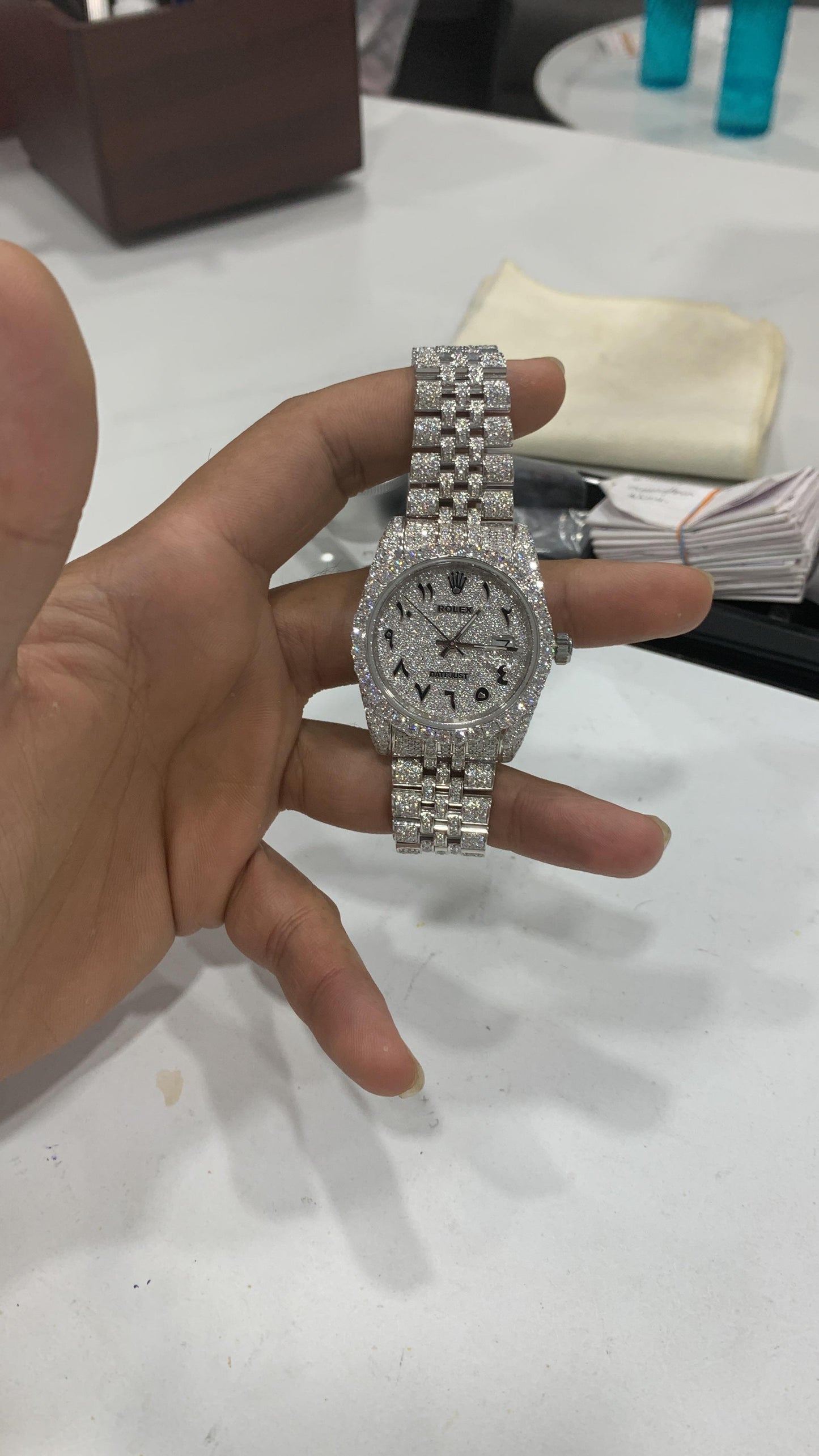 VVS1 Moissanite Arabic Numbers Rolex Iced Out Watch